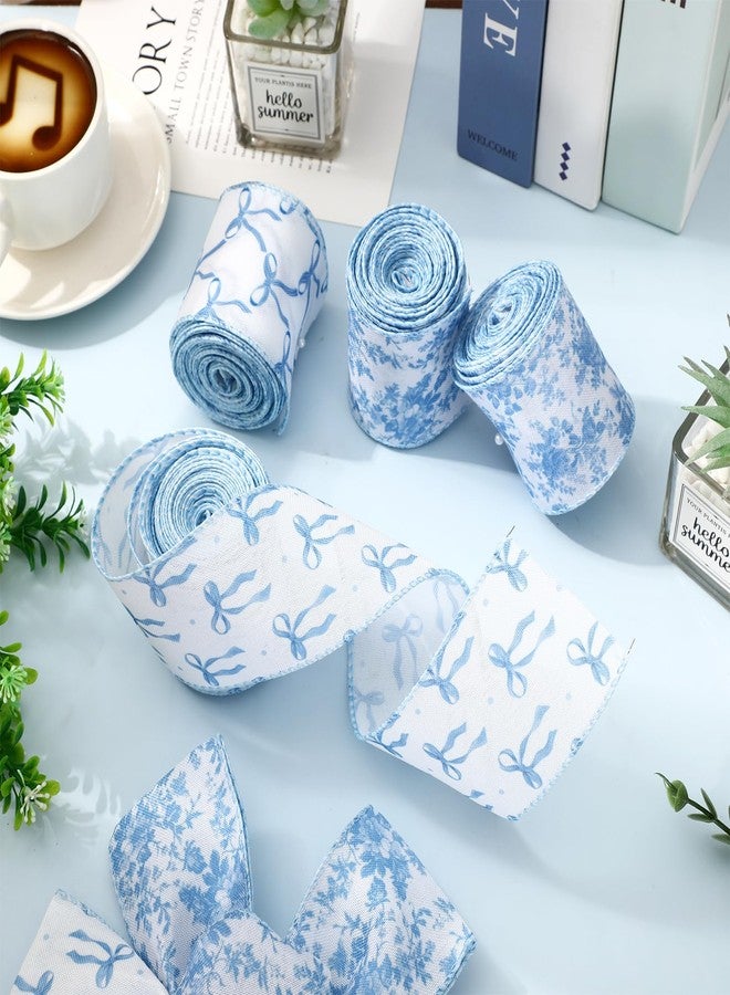 وولاين شريط زينة أزرق من Whaline، مزين بفيونكة وزهور، بحافة سلكية، طوله 24 ياردة وعرضه 2.5 بوصة، بنمط صيني مزخرف بالزهور، مثالي لتزيين أكاليل الزهور، والأعمال اليدوية، وحفلات الزفاف، وحفلات توديع العزوبية، وتغليف الهدايا. - Image 4